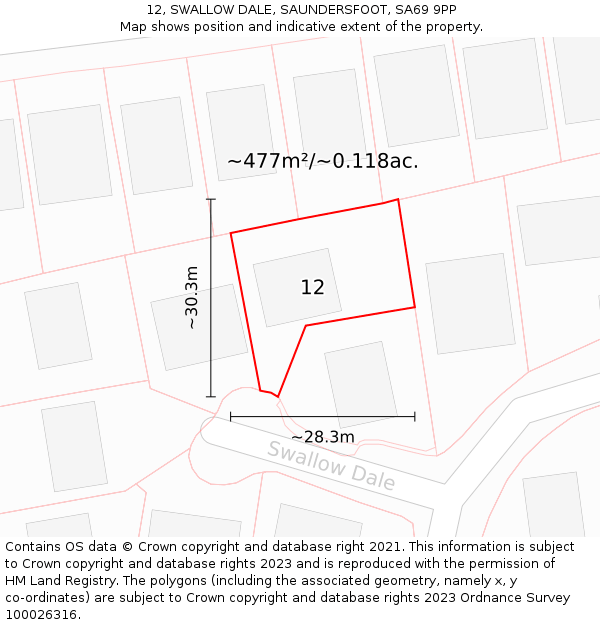 12, SWALLOW DALE, SAUNDERSFOOT, SA69 9PP: Plot and title map