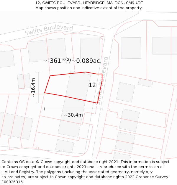 12, SWIFTS BOULEVARD, HEYBRIDGE, MALDON, CM9 4DE: Plot and title map