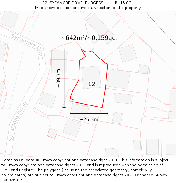 12, SYCAMORE DRIVE, BURGESS HILL, RH15 0GH: Plot and title map