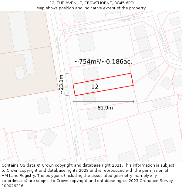 12, THE AVENUE, CROWTHORNE, RG45 6PD: Plot and title map