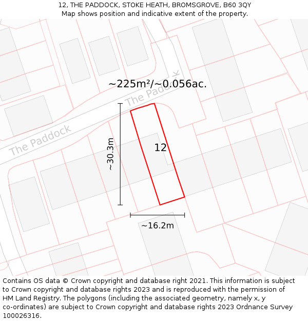 12, THE PADDOCK, STOKE HEATH, BROMSGROVE, B60 3QY: Plot and title map