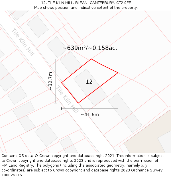 12, TILE KILN HILL, BLEAN, CANTERBURY, CT2 9EE: Plot and title map