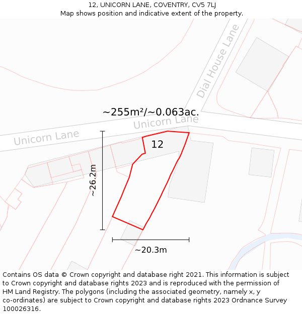 12, UNICORN LANE, COVENTRY, CV5 7LJ: Plot and title map