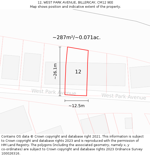 12, WEST PARK AVENUE, BILLERICAY, CM12 9EE: Plot and title map