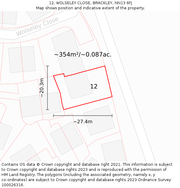 12, WOLSELEY CLOSE, BRACKLEY, NN13 6FJ: Plot and title map