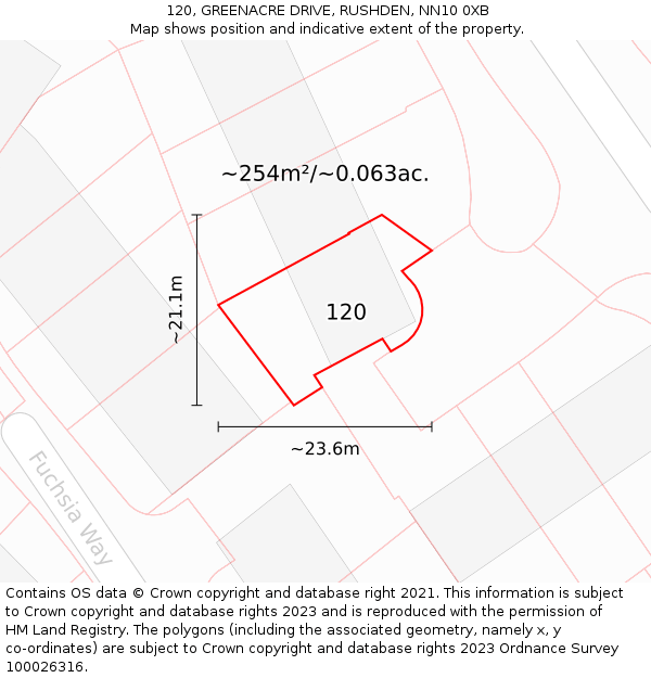 120, GREENACRE DRIVE, RUSHDEN, NN10 0XB: Plot and title map