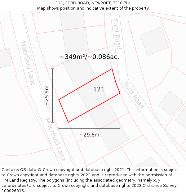 121, FORD ROAD, NEWPORT, TF10 7UL: Plot and title map