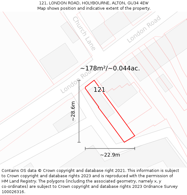 121, LONDON ROAD, HOLYBOURNE, ALTON, GU34 4EW: Plot and title map