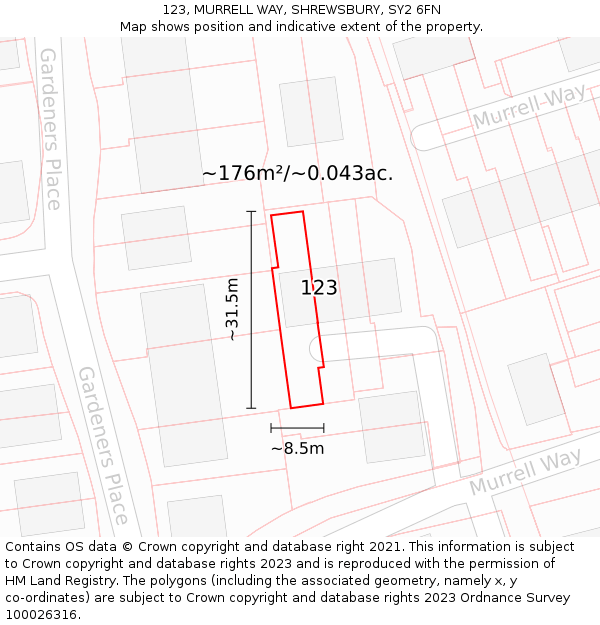 123, MURRELL WAY, SHREWSBURY, SY2 6FN: Plot and title map