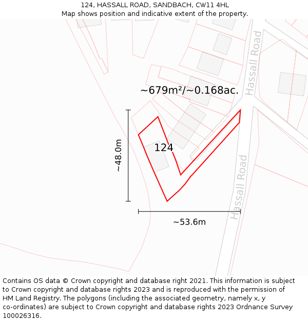 124, HASSALL ROAD, SANDBACH, CW11 4HL: Plot and title map