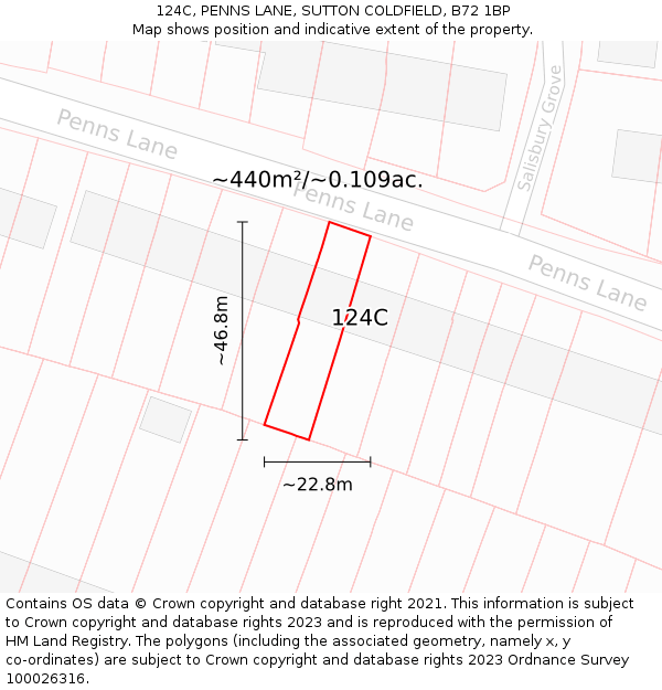 124C, PENNS LANE, SUTTON COLDFIELD, B72 1BP: Plot and title map