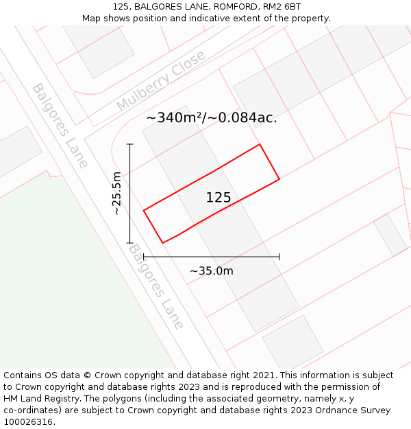 125, BALGORES LANE, ROMFORD, RM2 6BT: Plot and title map