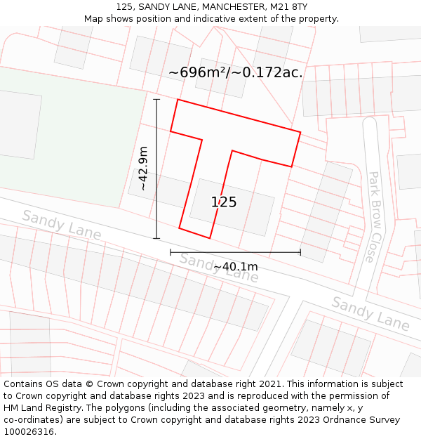 125, SANDY LANE, MANCHESTER, M21 8TY: Plot and title map