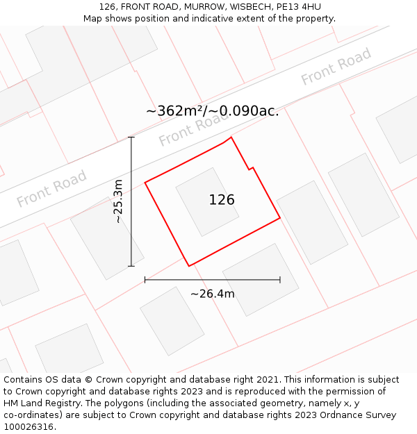 126, FRONT ROAD, MURROW, WISBECH, PE13 4HU: Plot and title map