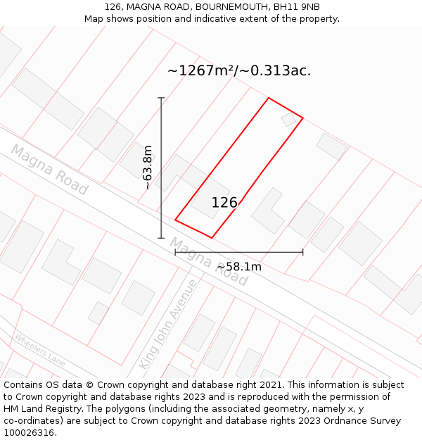 126, MAGNA ROAD, BOURNEMOUTH, BH11 9NB: Plot and title map