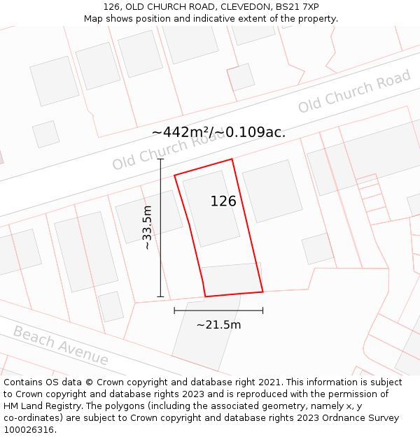 126, OLD CHURCH ROAD, CLEVEDON, BS21 7XP: Plot and title map