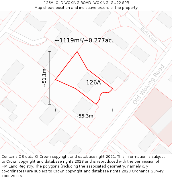 126A, OLD WOKING ROAD, WOKING, GU22 8PB: Plot and title map