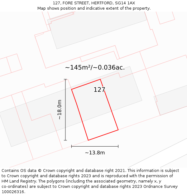 127, FORE STREET, HERTFORD, SG14 1AX: Plot and title map