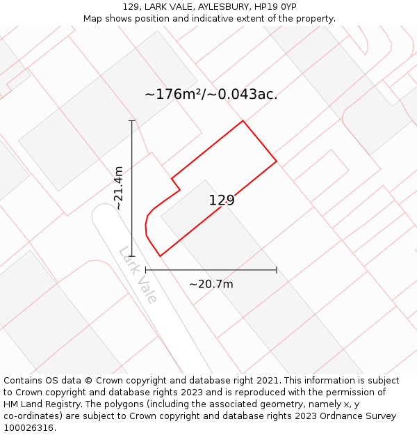 129, LARK VALE, AYLESBURY, HP19 0YP: Plot and title map