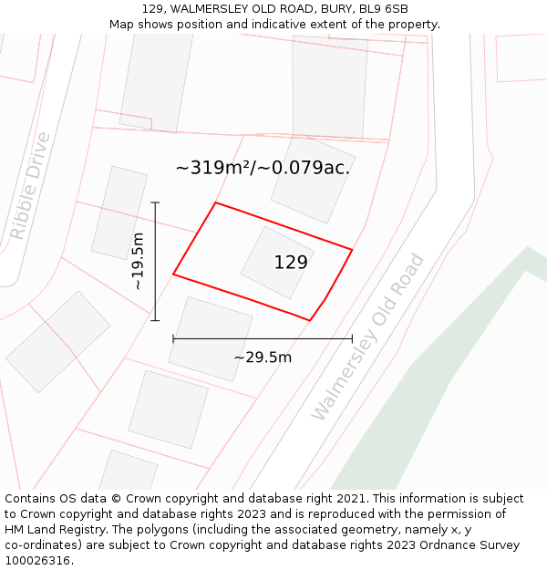 129, WALMERSLEY OLD ROAD, BURY, BL9 6SB: Plot and title map