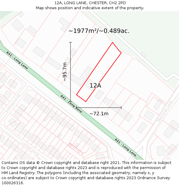 12A, LONG LANE, CHESTER, CH2 2PD: Plot and title map