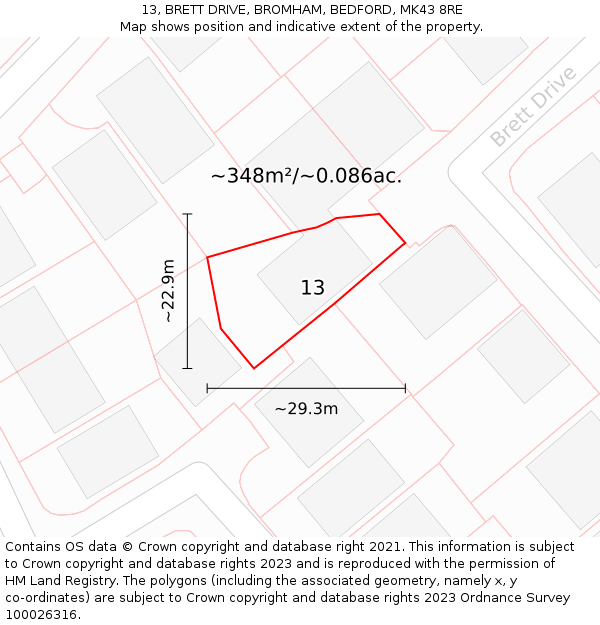 13, BRETT DRIVE, BROMHAM, BEDFORD, MK43 8RE: Plot and title map