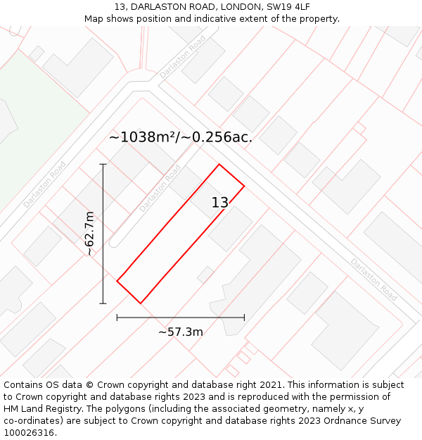 13, DARLASTON ROAD, LONDON, SW19 4LF: Plot and title map