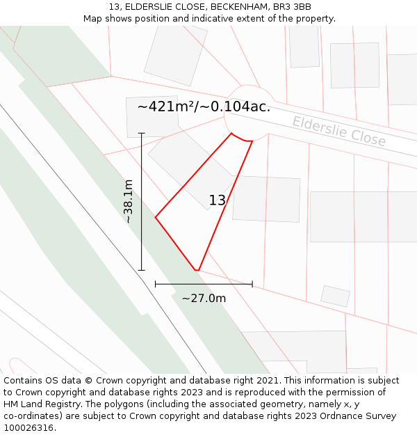 13, ELDERSLIE CLOSE, BECKENHAM, BR3 3BB: Plot and title map