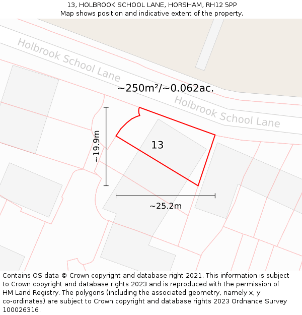 13, HOLBROOK SCHOOL LANE, HORSHAM, RH12 5PP: Plot and title map