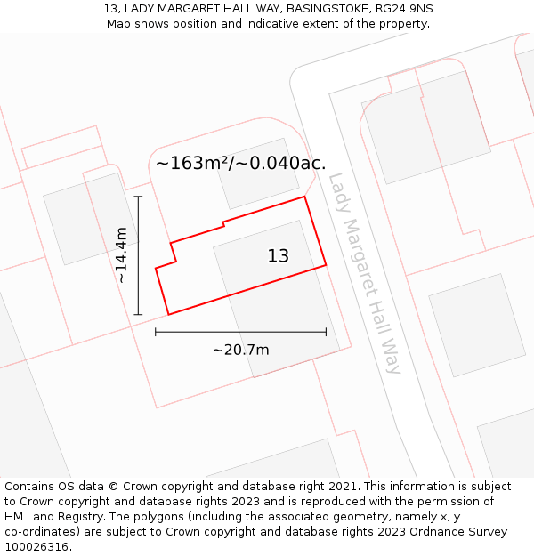 13, LADY MARGARET HALL WAY, BASINGSTOKE, RG24 9NS: Plot and title map