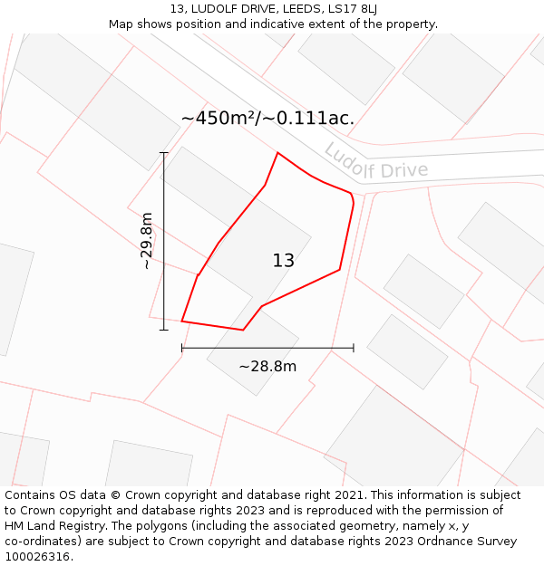 13, LUDOLF DRIVE, LEEDS, LS17 8LJ: Plot and title map