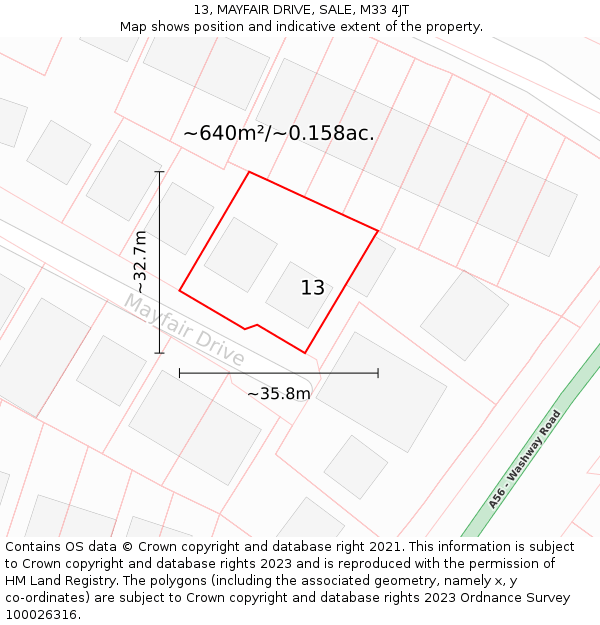 13, MAYFAIR DRIVE, SALE, M33 4JT: Plot and title map