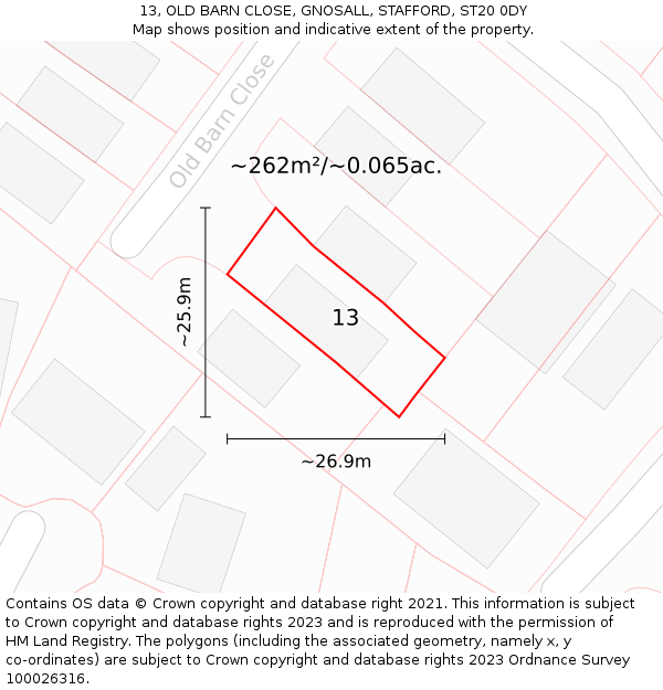 13, OLD BARN CLOSE, GNOSALL, STAFFORD, ST20 0DY: Plot and title map