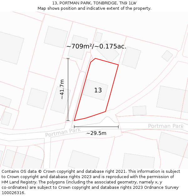 13, PORTMAN PARK, TONBRIDGE, TN9 1LW: Plot and title map