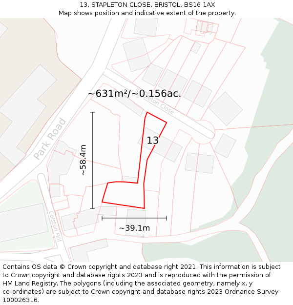 13, STAPLETON CLOSE, BRISTOL, BS16 1AX: Plot and title map