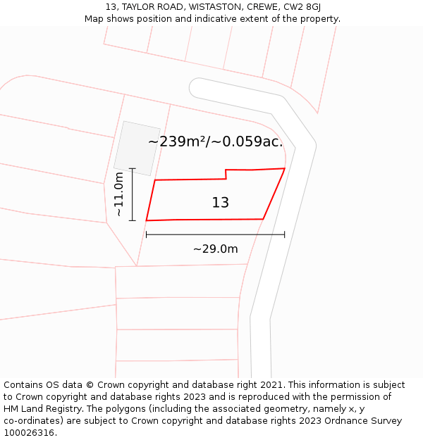 13, TAYLOR ROAD, WISTASTON, CREWE, CW2 8GJ: Plot and title map