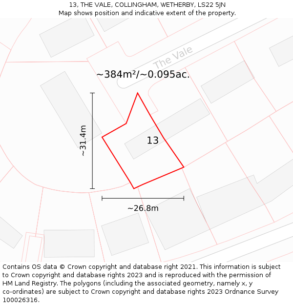 13, THE VALE, COLLINGHAM, WETHERBY, LS22 5JN: Plot and title map