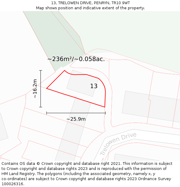 13, TRELOWEN DRIVE, PENRYN, TR10 9WT: Plot and title map