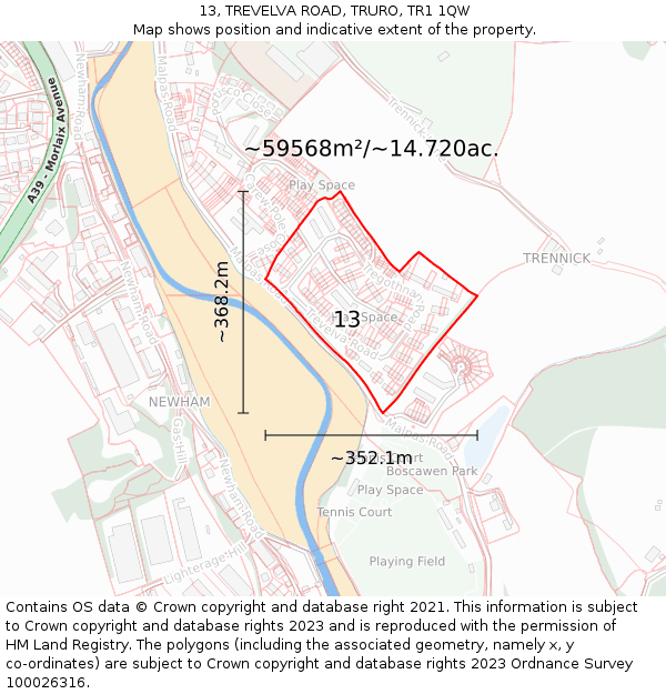 13, TREVELVA ROAD, TRURO, TR1 1QW: Plot and title map