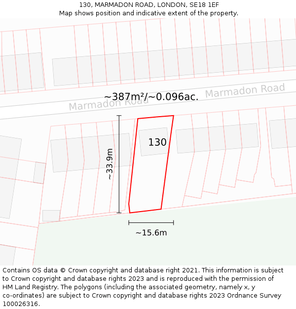 130, MARMADON ROAD, LONDON, SE18 1EF: Plot and title map