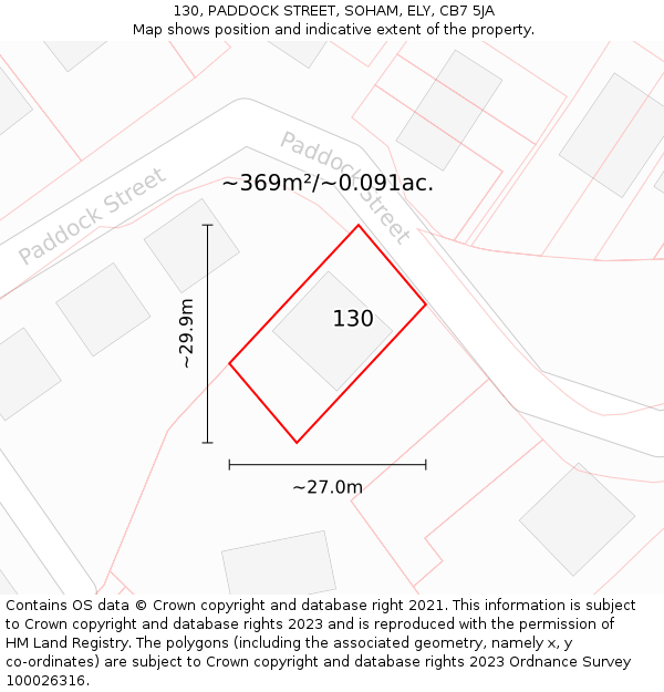 130, PADDOCK STREET, SOHAM, ELY, CB7 5JA: Plot and title map