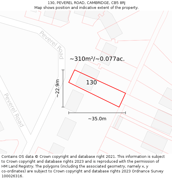 130, PEVEREL ROAD, CAMBRIDGE, CB5 8RJ: Plot and title map