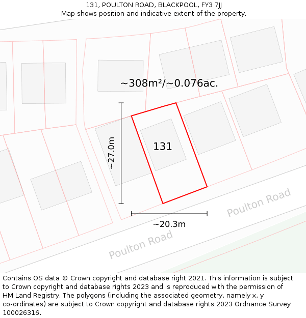 131, POULTON ROAD, BLACKPOOL, FY3 7JJ: Plot and title map