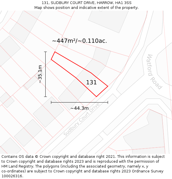 131, SUDBURY COURT DRIVE, HARROW, HA1 3SS: Plot and title map