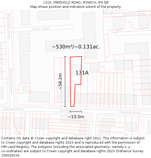 131A, FREEHOLD ROAD, IPSWICH, IP4 5JP: Plot and title map