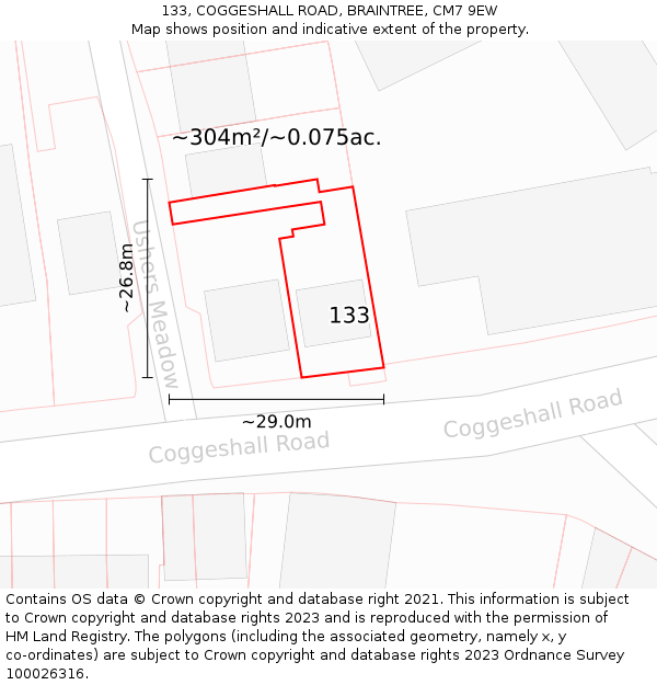 133, COGGESHALL ROAD, BRAINTREE, CM7 9EW: Plot and title map