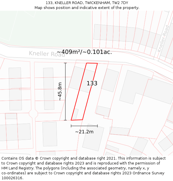 133, KNELLER ROAD, TWICKENHAM, TW2 7DY: Plot and title map