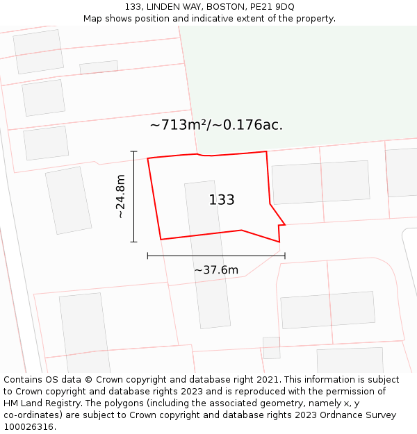 133, LINDEN WAY, BOSTON, PE21 9DQ: Plot and title map