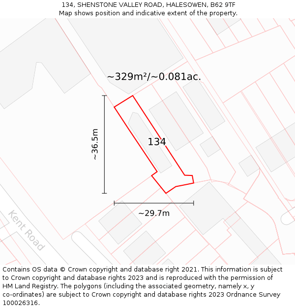 134, SHENSTONE VALLEY ROAD, HALESOWEN, B62 9TF: Plot and title map