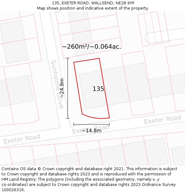 135, EXETER ROAD, WALLSEND, NE28 9YP: Plot and title map